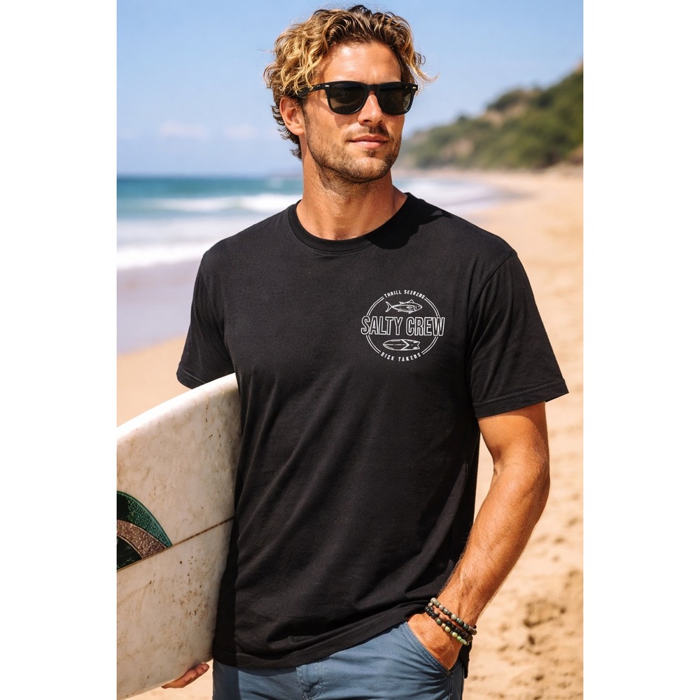 Salty Crew Black Graphic T-Shirt Medium Thrill Seekers Risk Takers